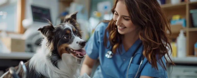 Austin veterinarian examining a border collie at a clinic.