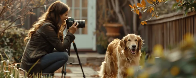 Golden retriever being photographed by an Austin photographer.