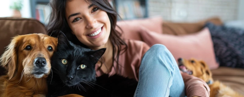 Austin pet sitter with a dog and a cat sitting on a couch.